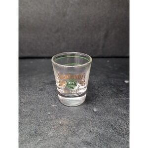 Jack Daniels Vintage Shot Glass, 1960's Gold & Green Barware, Old Time Sour Mash